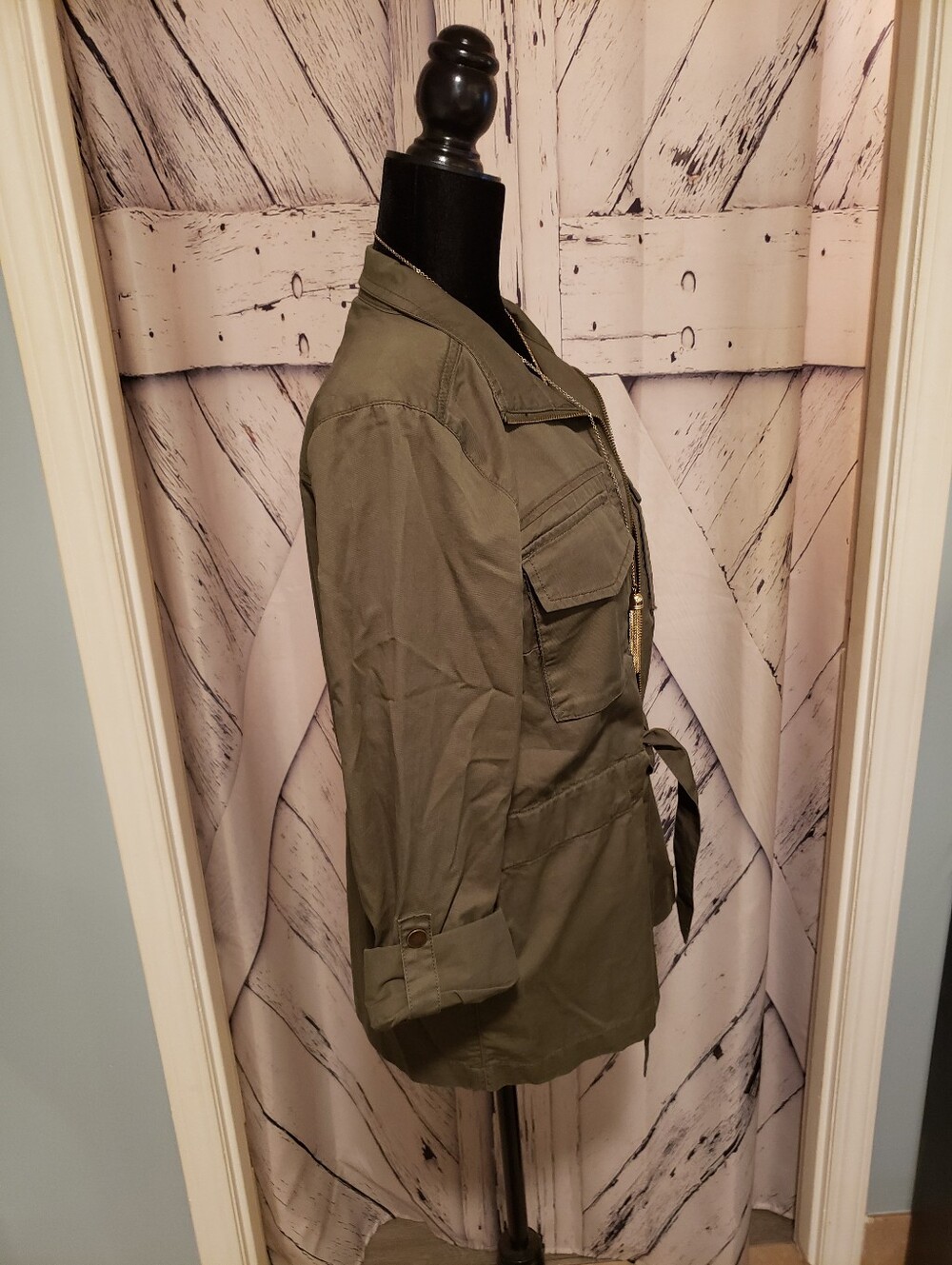 Reitmans Olive Green Utility Jacket with Waist Tie - Picture 4 of 9